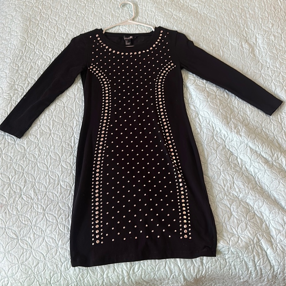 Forever 21 black silver studded black mini dress size Small stretchy